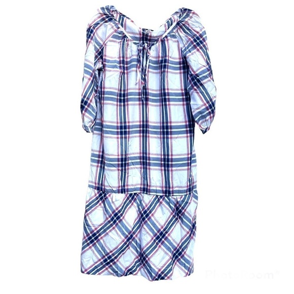 Miss Sixty Tops - 𝅺MISS Sixty Day Dress Plaid 3/4 Sleeve Cotton Drop Waist Tie Neck Small Vintage
